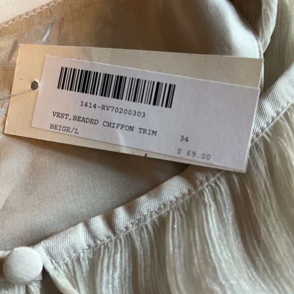 Maverick Fine Western Wear Vest Women’s L Beige Beaded Sequin Chiffon Boho Chic - Picture 4 of 13